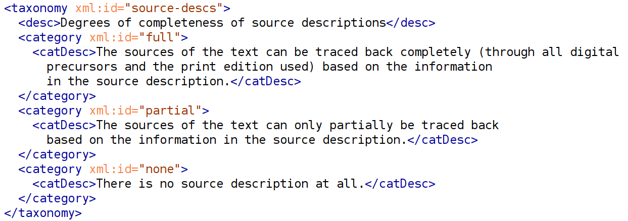 Taxonomnie für Source Descriptions